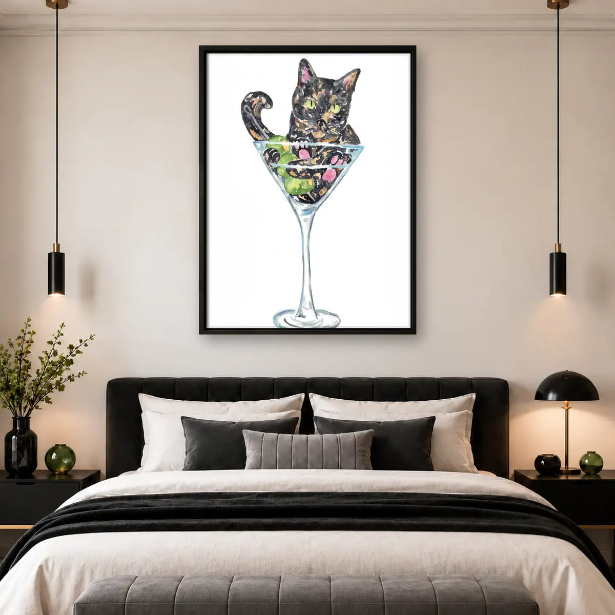 Colorful Cat in Martini Glass Wall Art 4