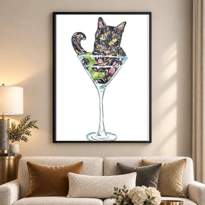 Colorful Cat in Martini Glass Wall Art 5