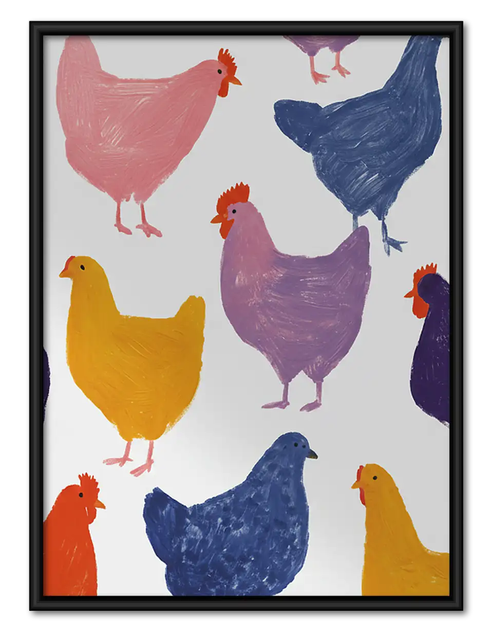 Colorful Chicken Silhouette Pattern Wall Art 1