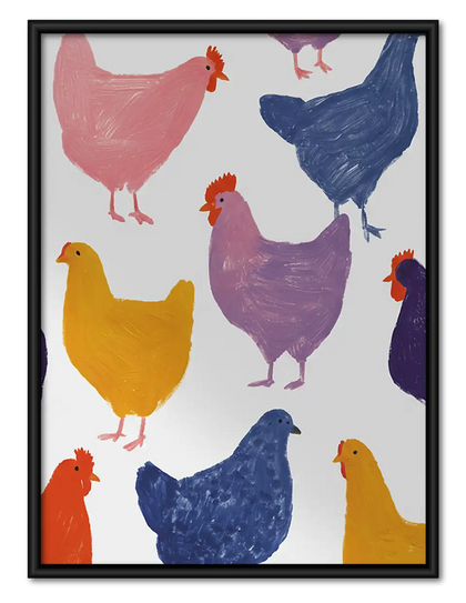 Colorful Chicken Silhouette Pattern Wall Art