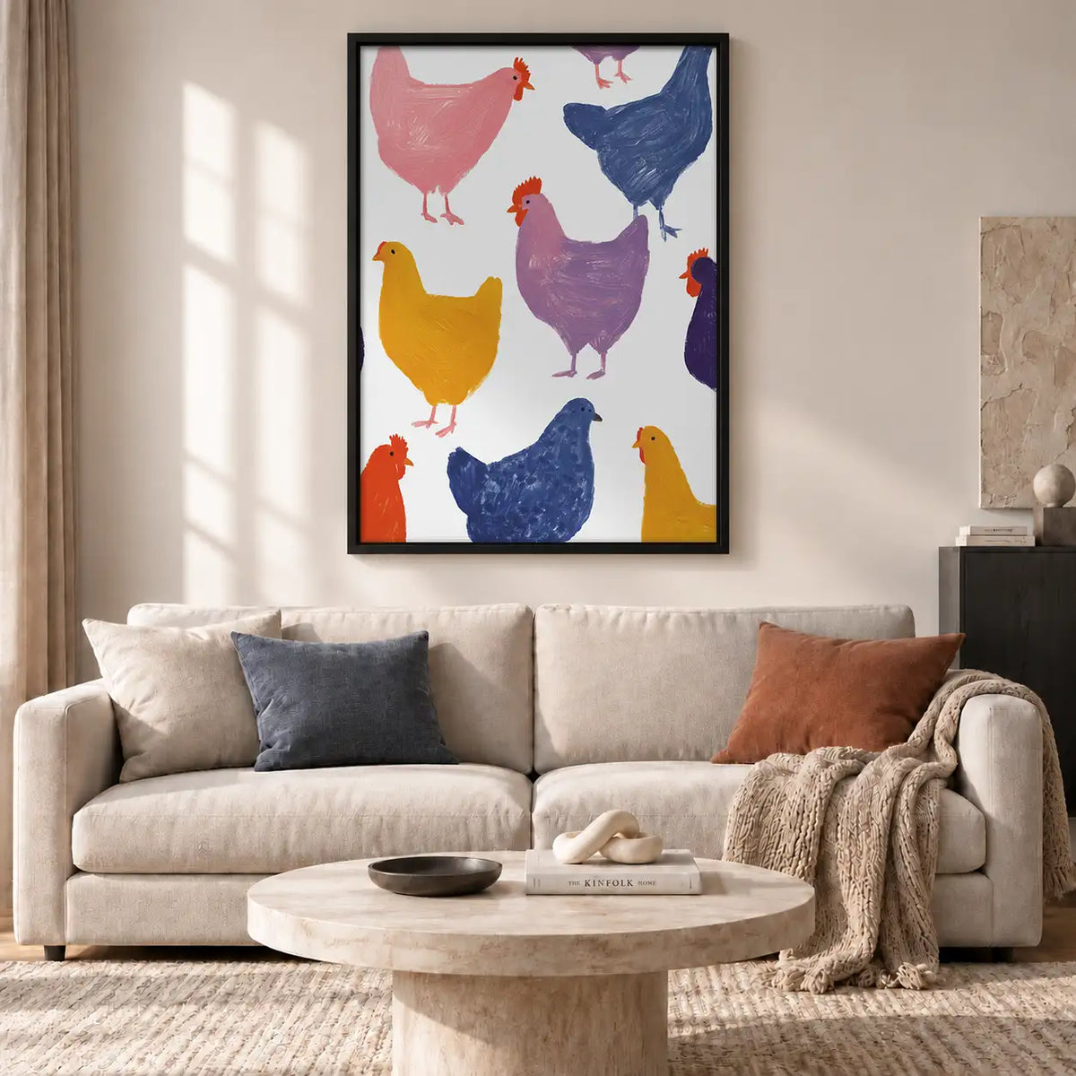 Colorful Chicken Silhouette Pattern Wall Art 2