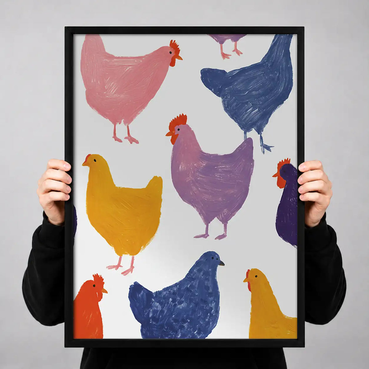 Colorful Chicken Silhouette Pattern Wall Art 3