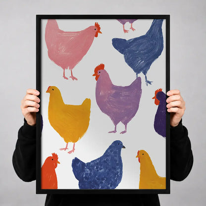 Colorful Chicken Silhouette Pattern Wall Art 3