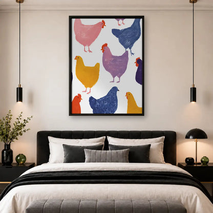 Colorful Chicken Silhouette Pattern Wall Art 4