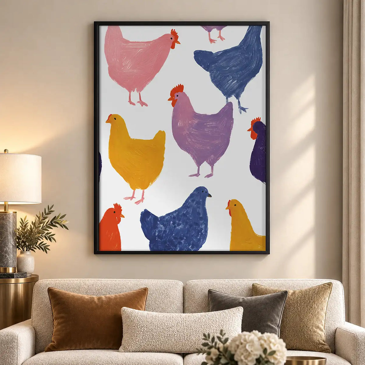 Colorful Chicken Silhouette Pattern Wall Art 5