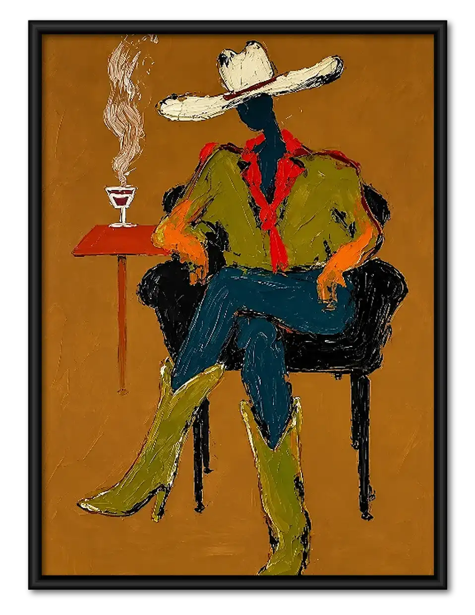 Colorful Cowboy Seated in Chair Wall Art 1