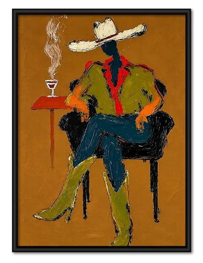 Colorful Cowboy Seated in Chair Wall Art