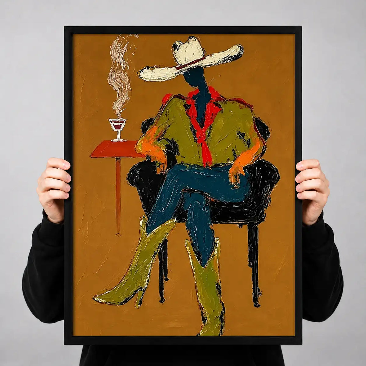Colorful Cowboy Seated in Chair Wall Art 3