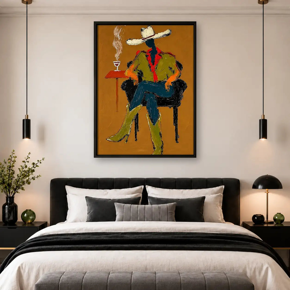 Colorful Cowboy Seated in Chair Wall Art 4