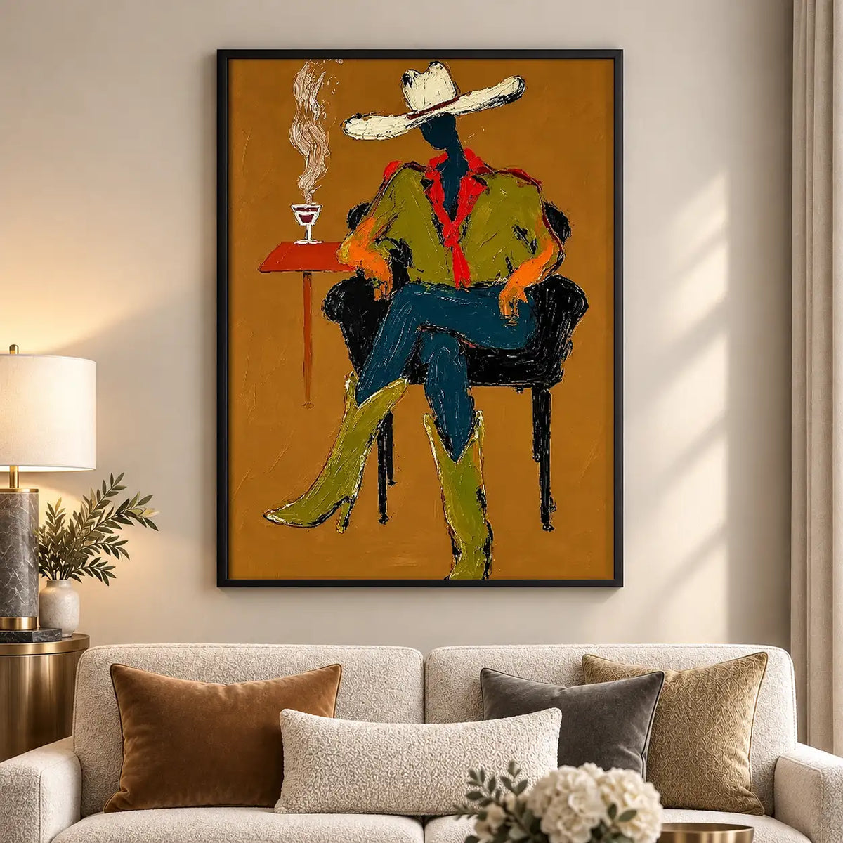 Colorful Cowboy Seated in Chair Wall Art 5