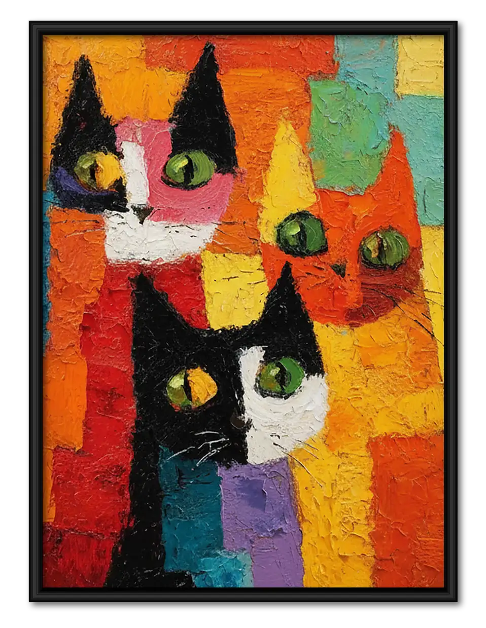 Colorful Cubist Cat Faces Wall Art 1