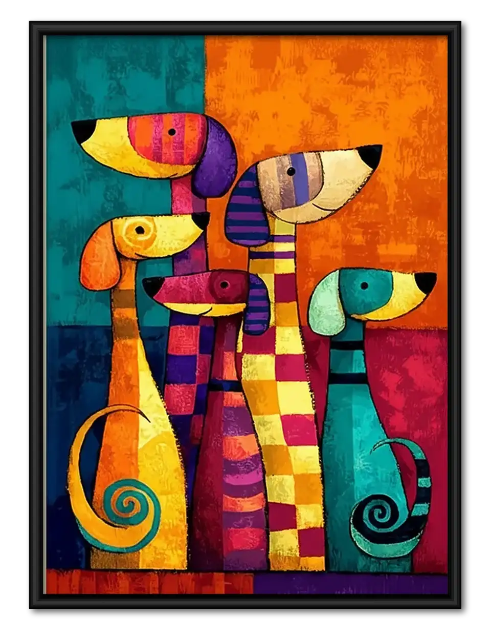 Colorful Cubist Cat Trio Wall Art 1