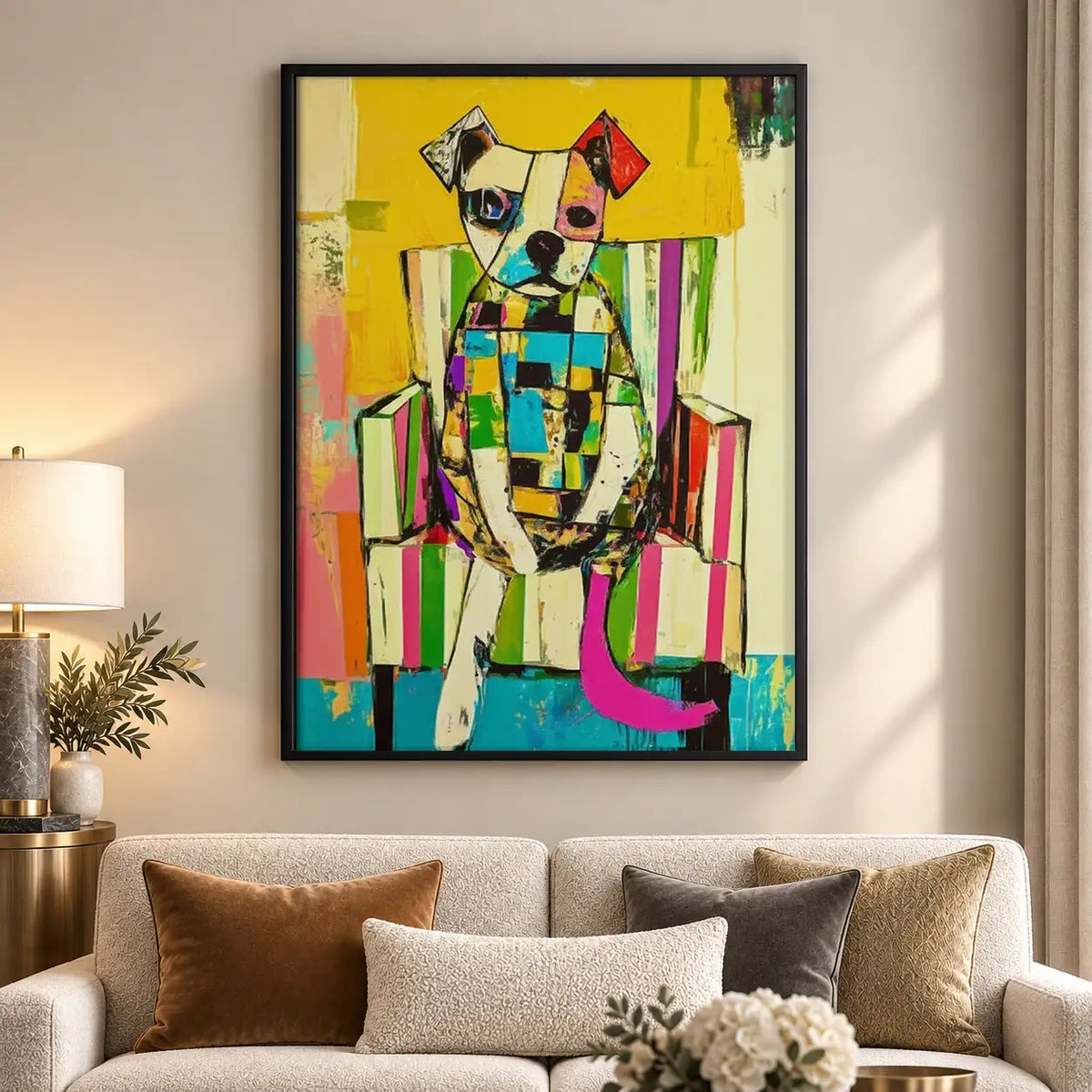 Colorful Cubist King Dog Wall Art 5