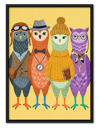Colorful Dapper Owl Group Wall Art 1