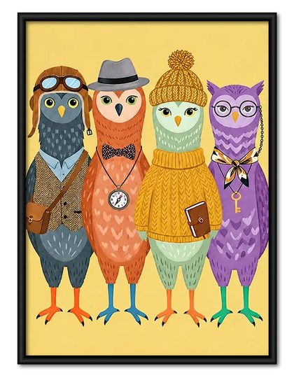 Colorful Dapper Owl Group Wall Art