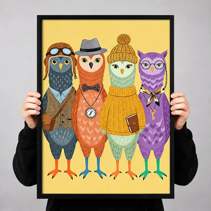 Colorful Dapper Owl Group Wall Art 3