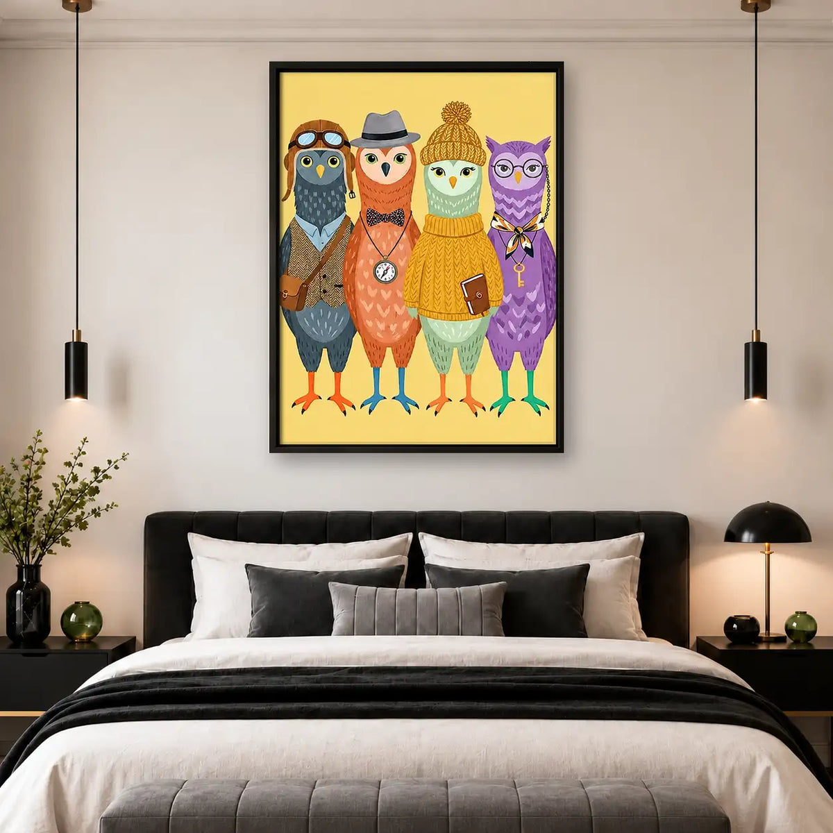 Colorful Dapper Owl Group Wall Art 4