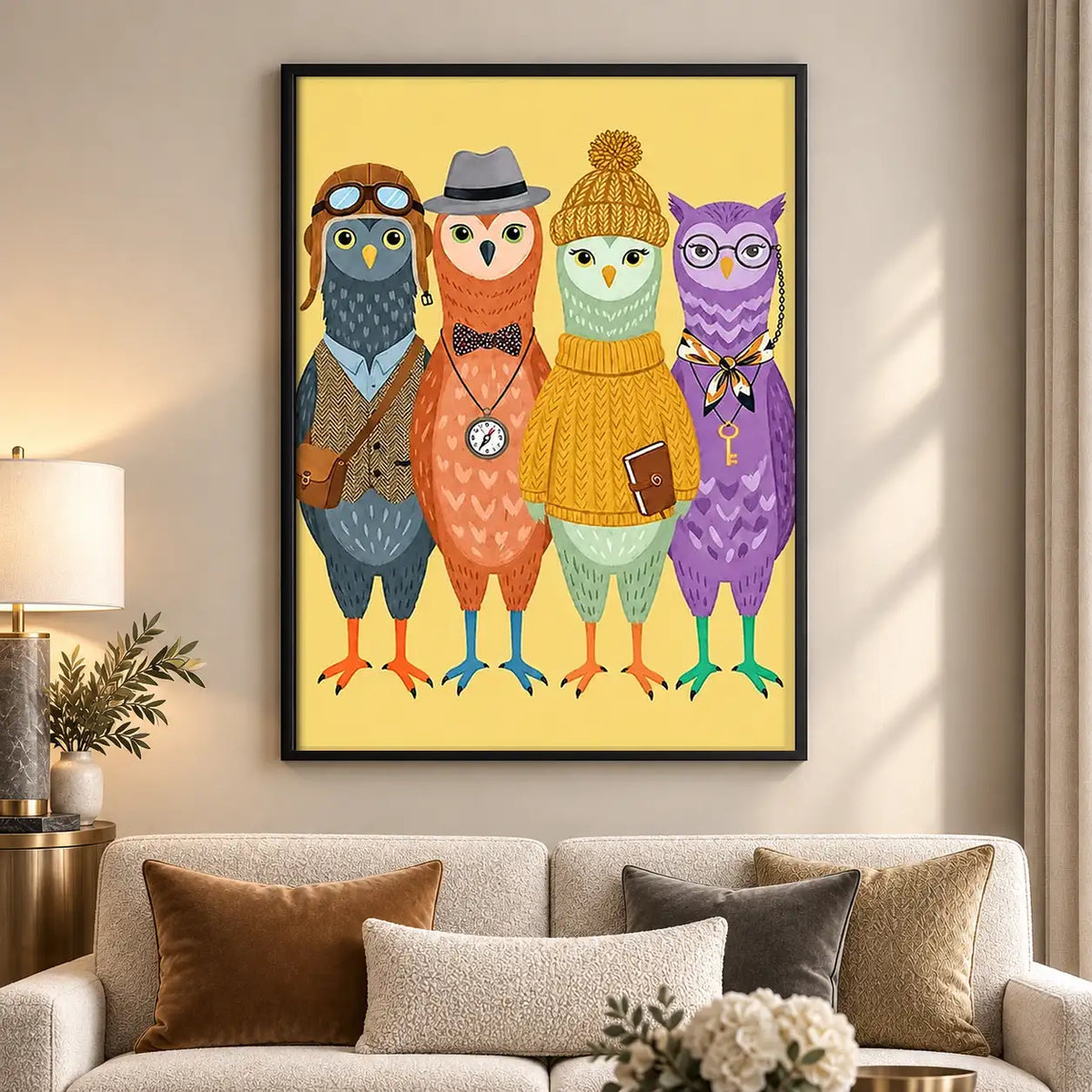Colorful Dapper Owl Group Wall Art 5