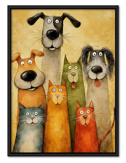 Colorful Dog and Cat Family Portrait Wall Art 1