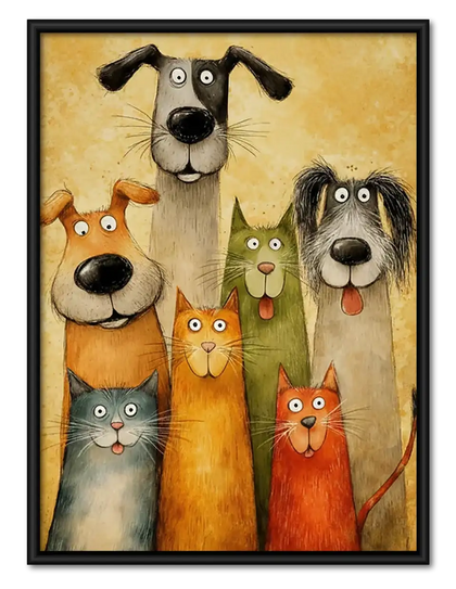 Colorful Dog and Cat Family Portrait Wall Art