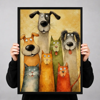 Colorful Dog and Cat Family Portrait Wall Art 3