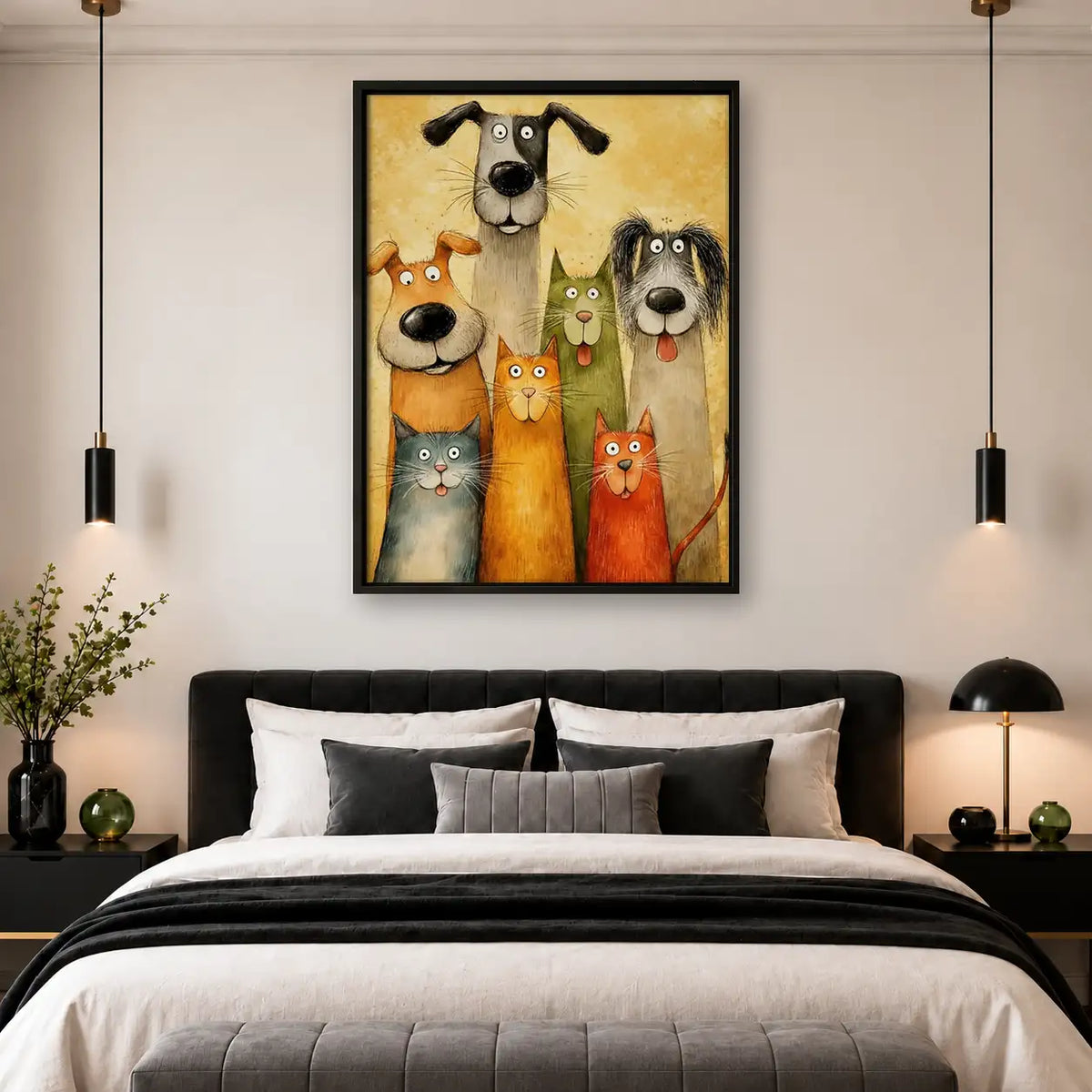 Colorful Dog and Cat Family Portrait Wall Art 4