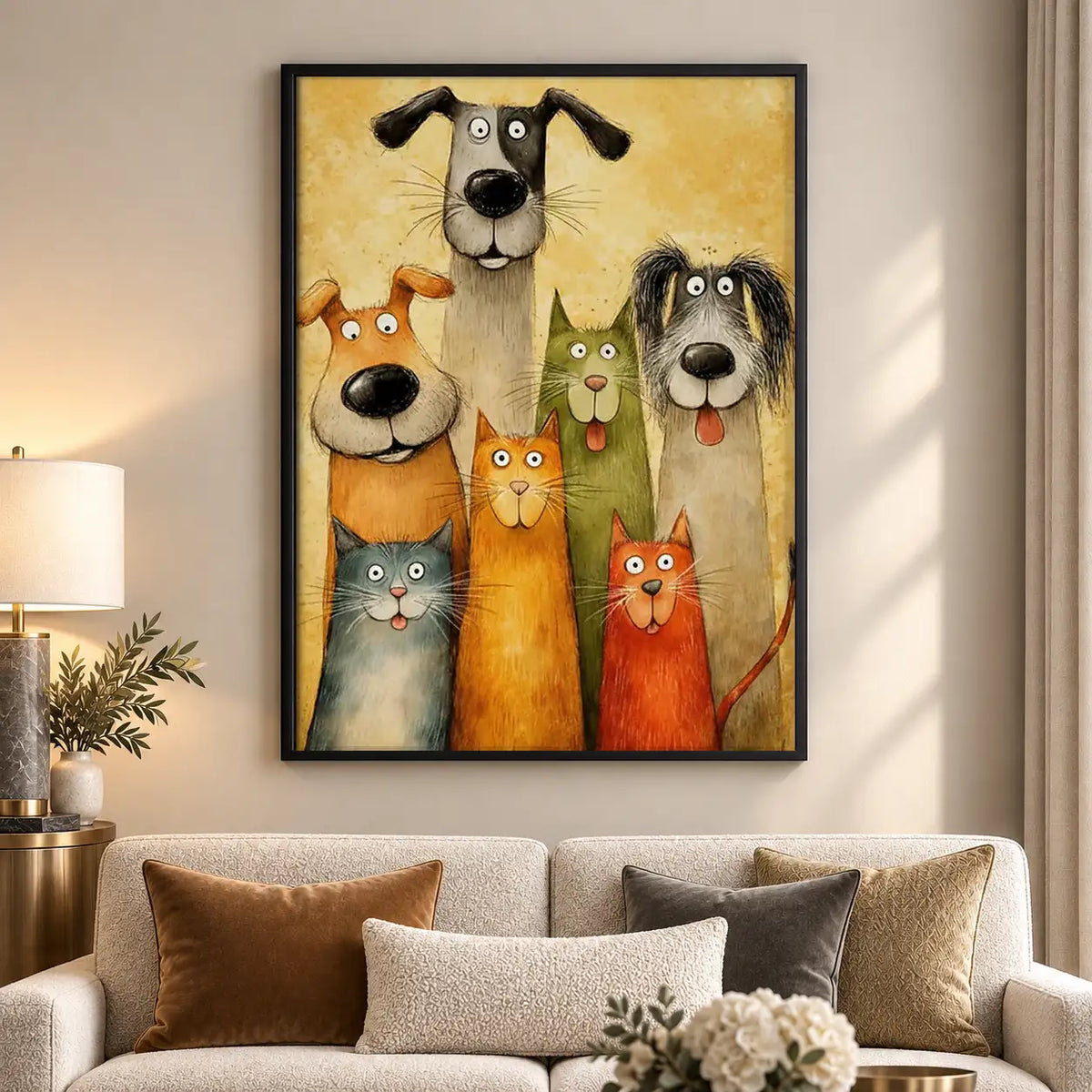 Colorful Dog and Cat Family Portrait Wall Art 5