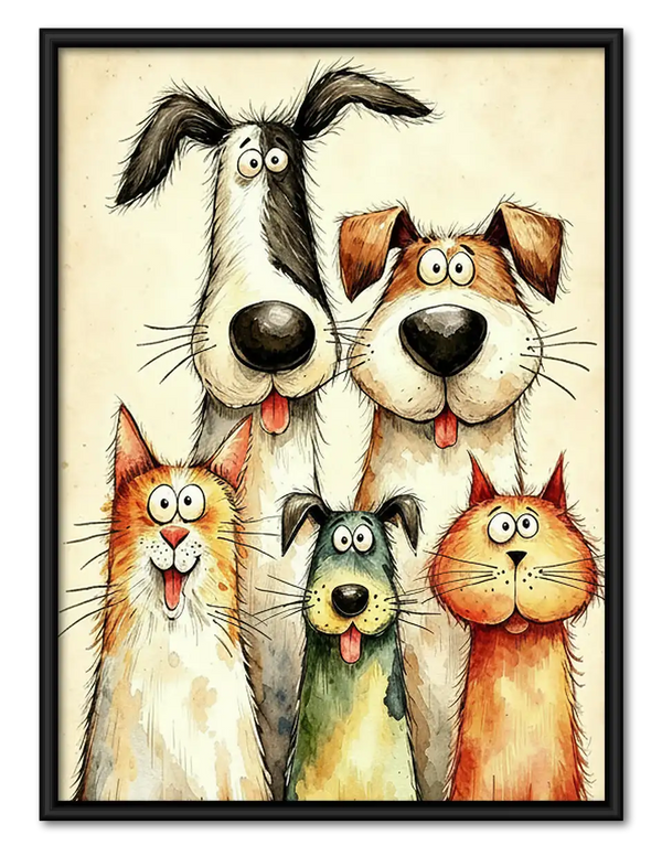 Colorful Dog and Cat Family Wall Art