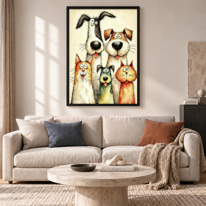 Colorful Dog and Cat Family Wall Art 2