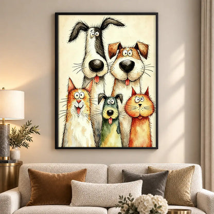 Colorful Dog and Cat Family Wall Art 5
