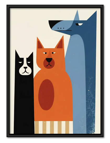 Colorful Dog and Cat Trio Wall Art