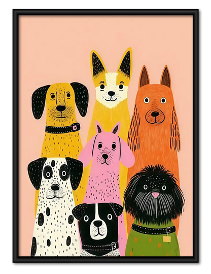 Colorful Dog Crowd Portrait Wall Art 1
