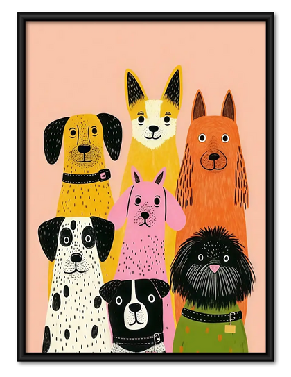 Colorful Dog Crowd Portrait Wall Art