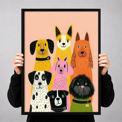 Colorful Dog Crowd Portrait Wall Art 3