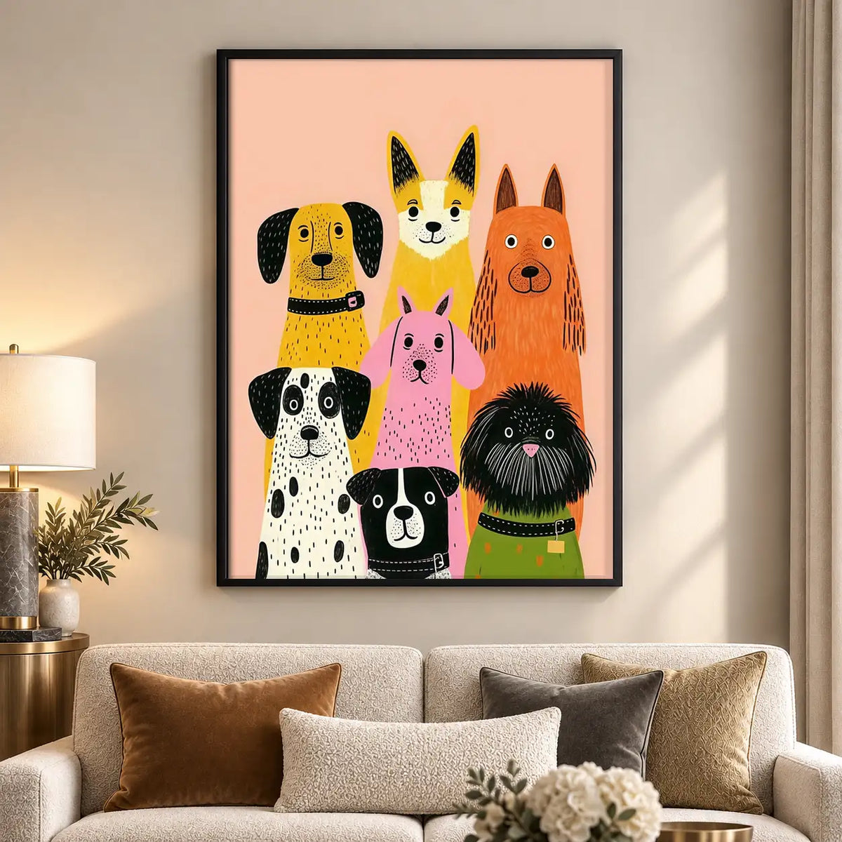 Colorful Dog Crowd Portrait Wall Art 5