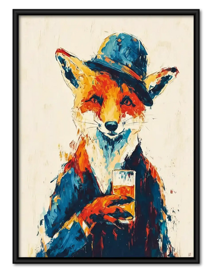 Colorful Fox in Blue Hat Wall Art 1