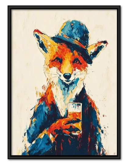 Colorful Fox in Blue Hat Wall Art