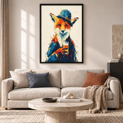 Colorful Fox in Blue Hat Wall Art 2