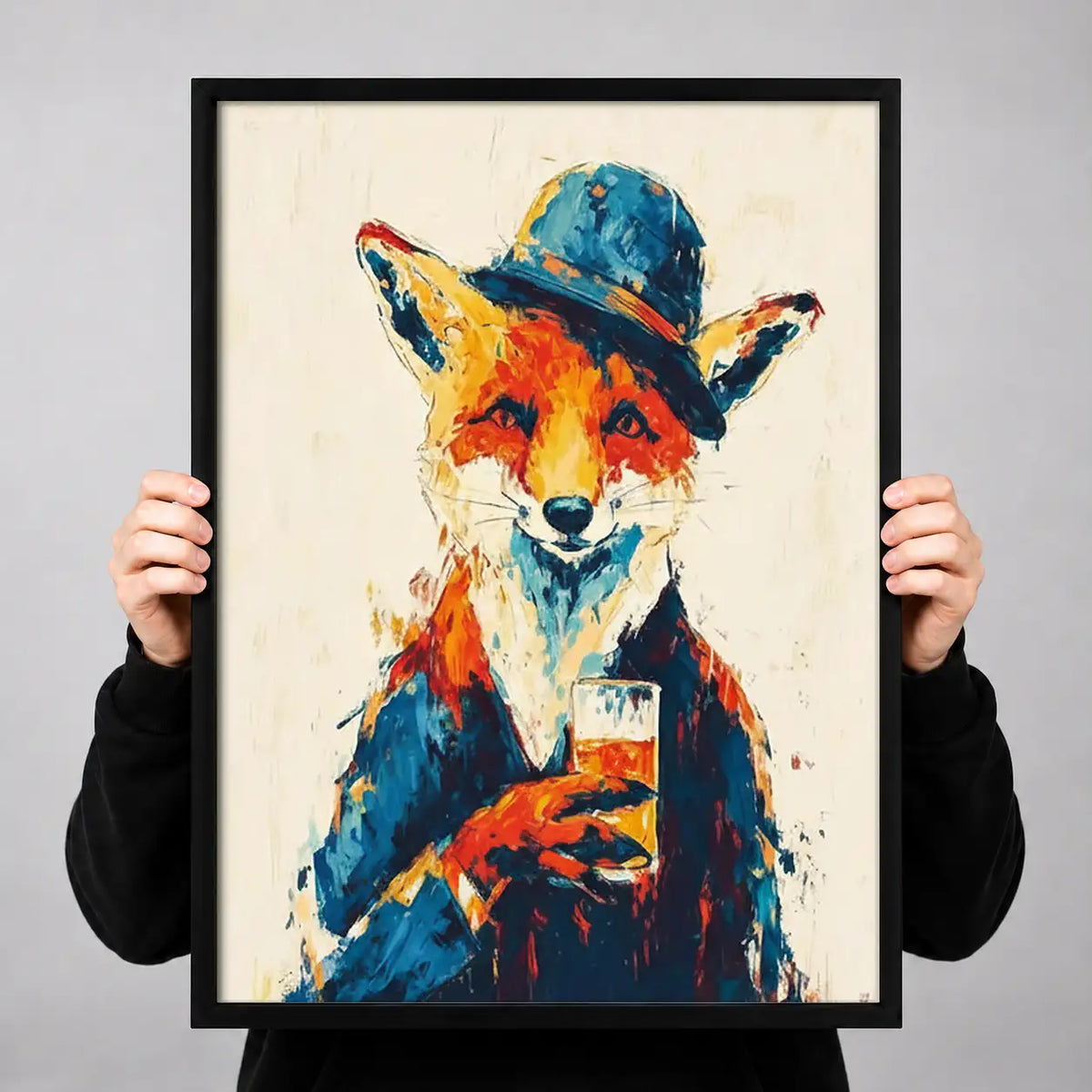 Colorful Fox in Blue Hat Wall Art 3
