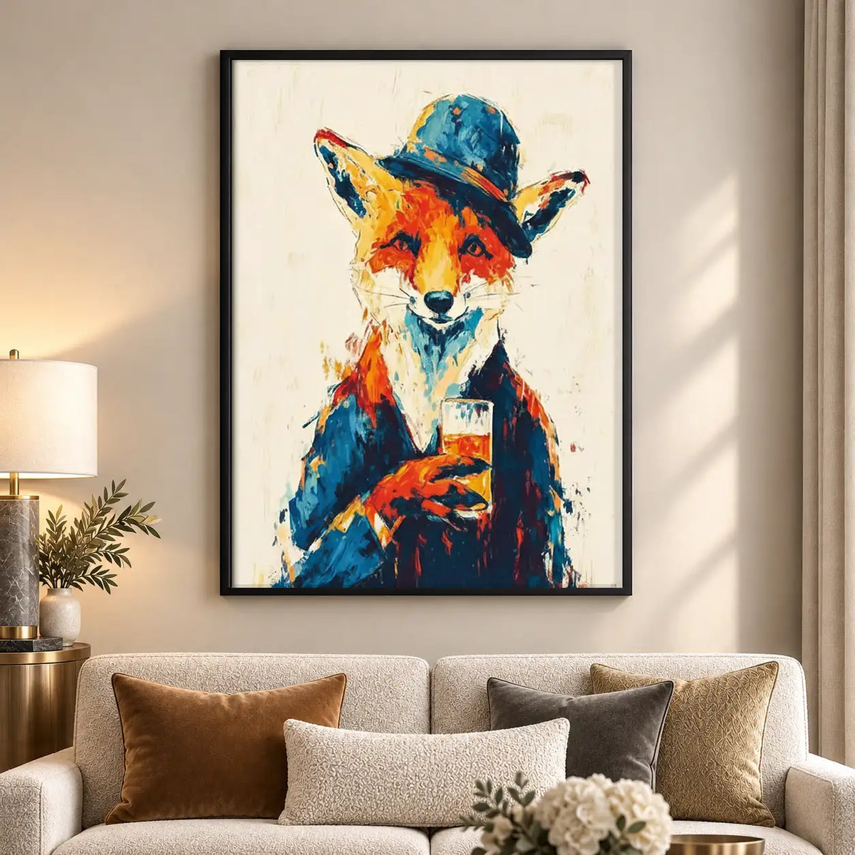 Colorful Fox in Blue Hat Wall Art 5