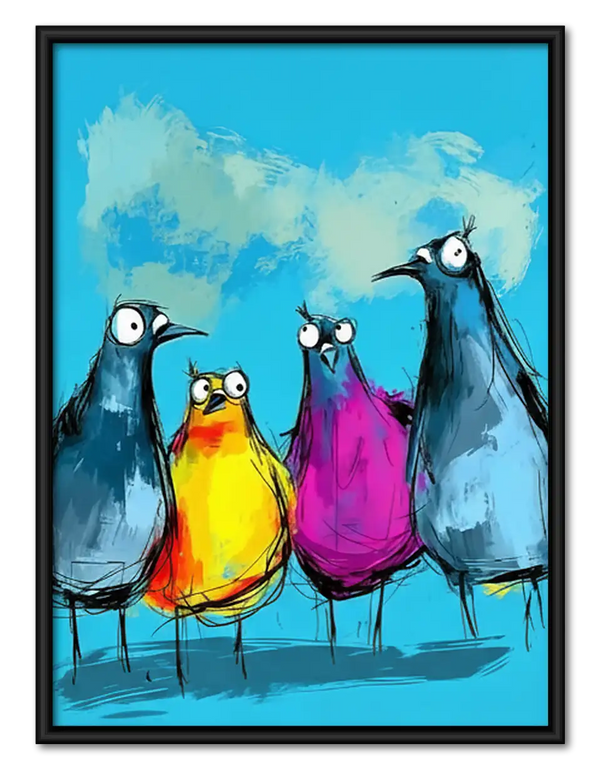 Colorful Funny Bird Group Wall Art