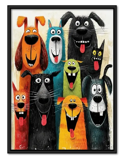 Colorful Funny Dog Crowd Wall Art