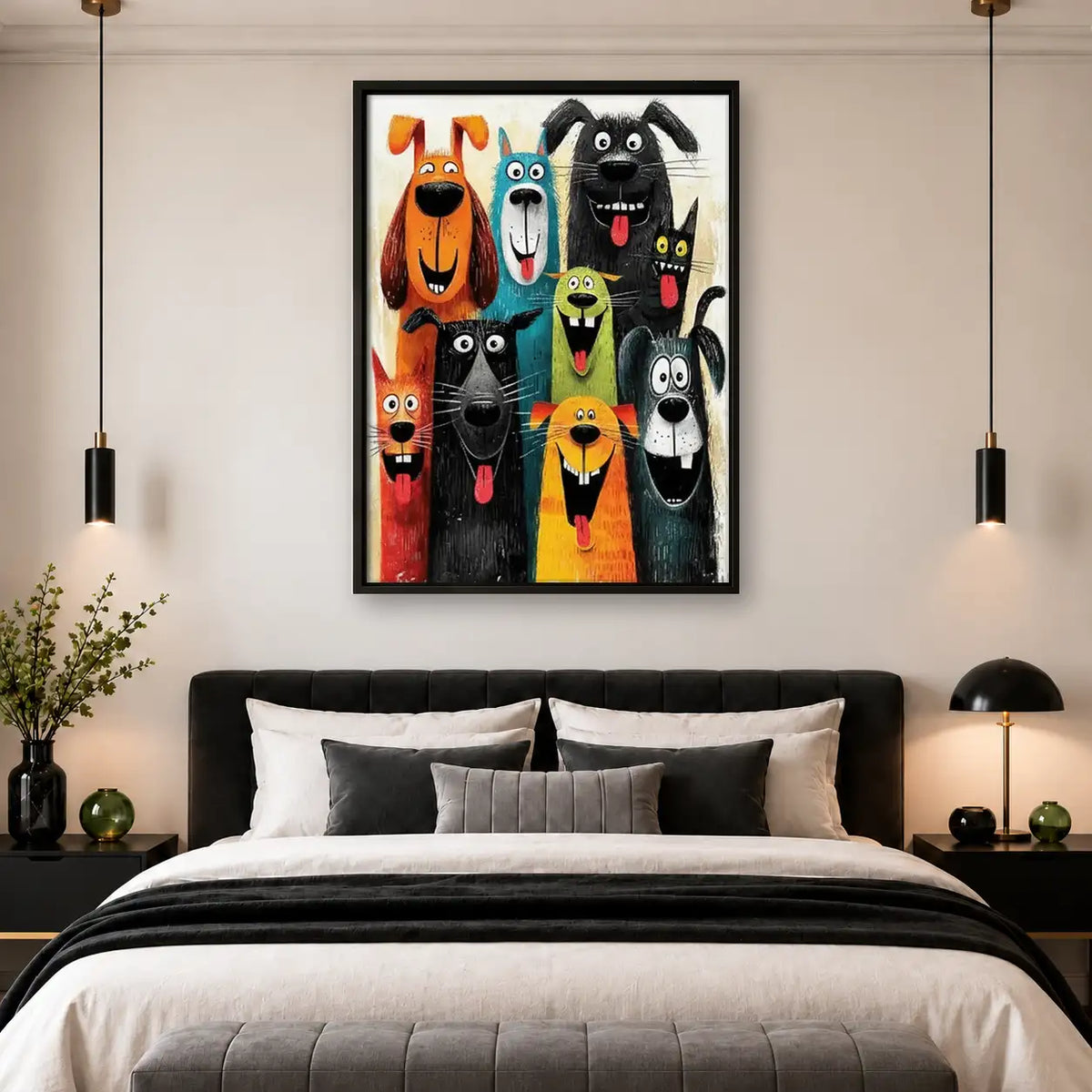 Colorful Funny Dog Crowd Wall Art 4