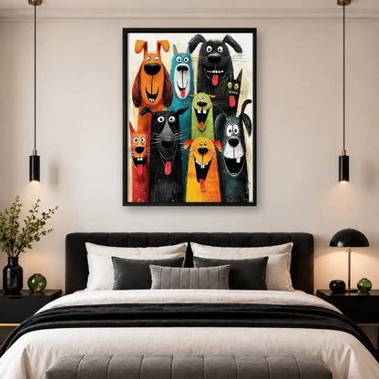 Colorful Funny Dog Crowd Wall Art 4