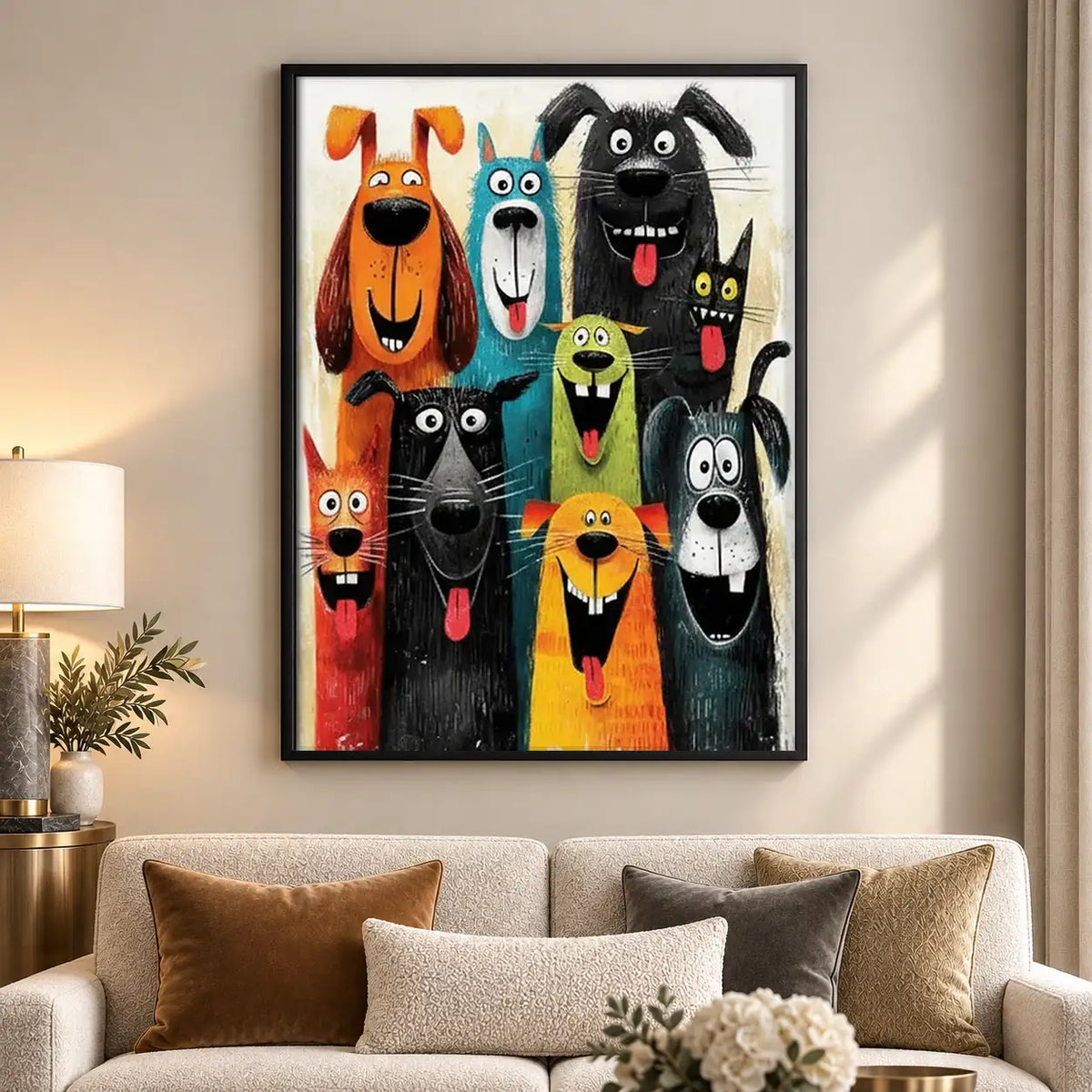 Colorful Funny Dog Crowd Wall Art 5