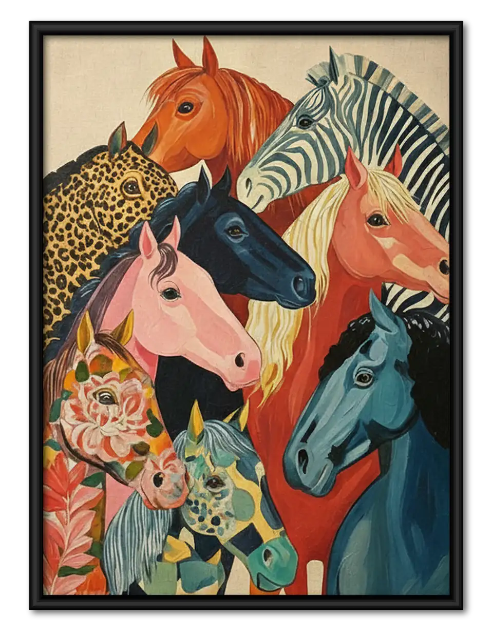 Colorful Gathering of Wild Horses Wall Art 1