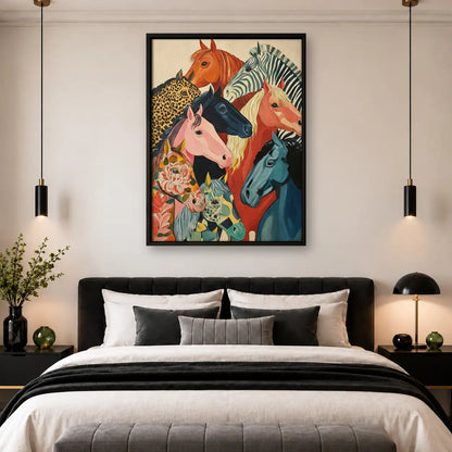 Colorful Gathering of Wild Horses Wall Art 4