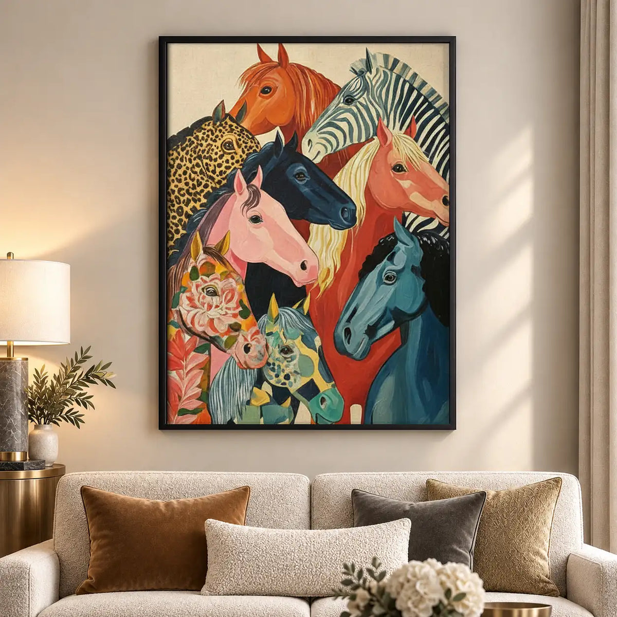 Colorful Gathering of Wild Horses Wall Art 5