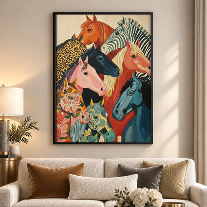 Colorful Gathering of Wild Horses Wall Art 5