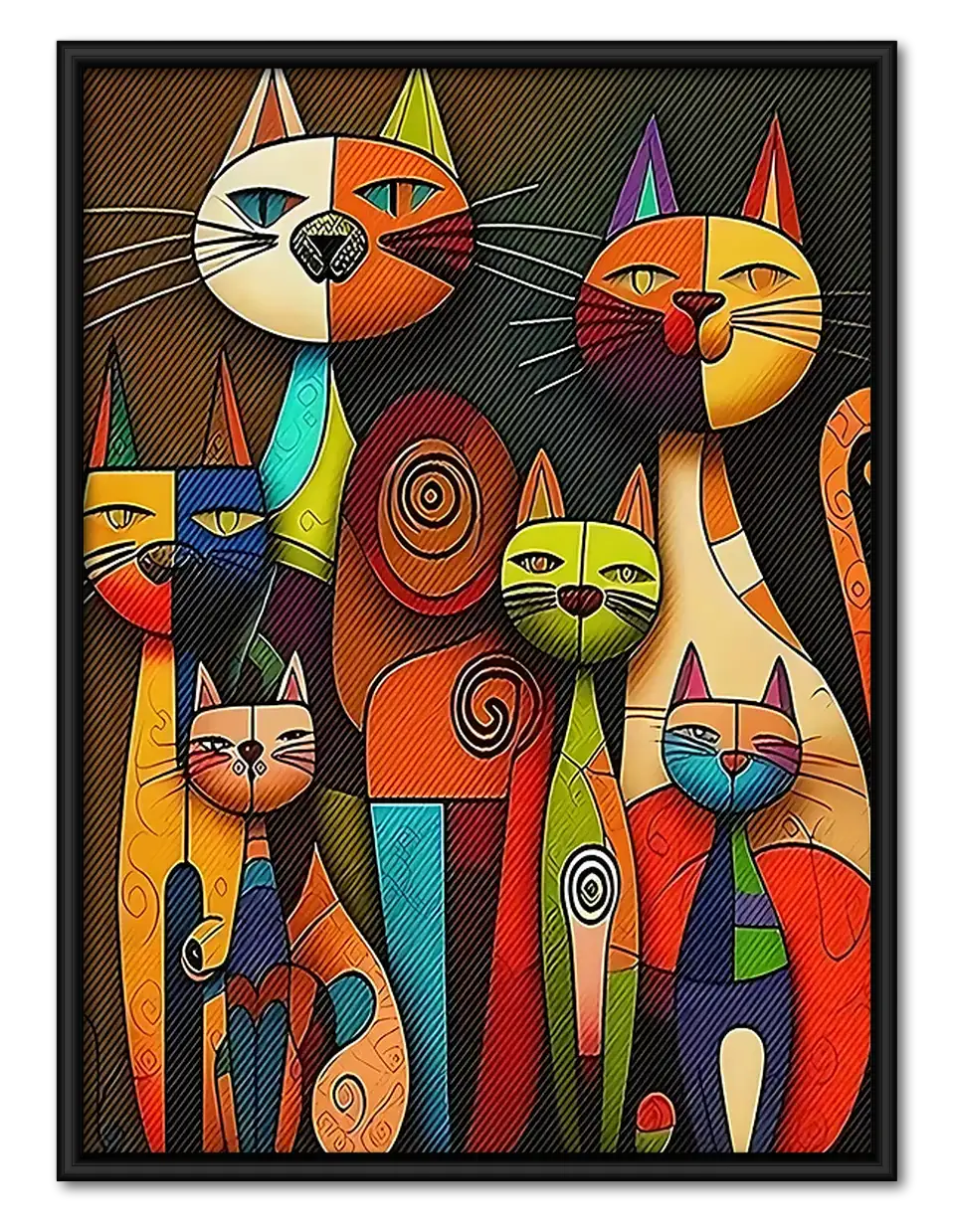 Colorful Geometric Cat Family Wall Art 1